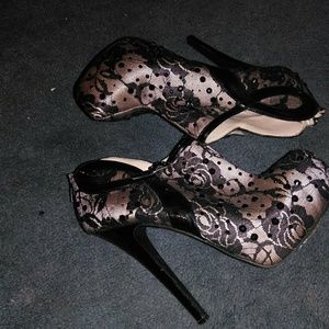 Black and nude lace high heels
